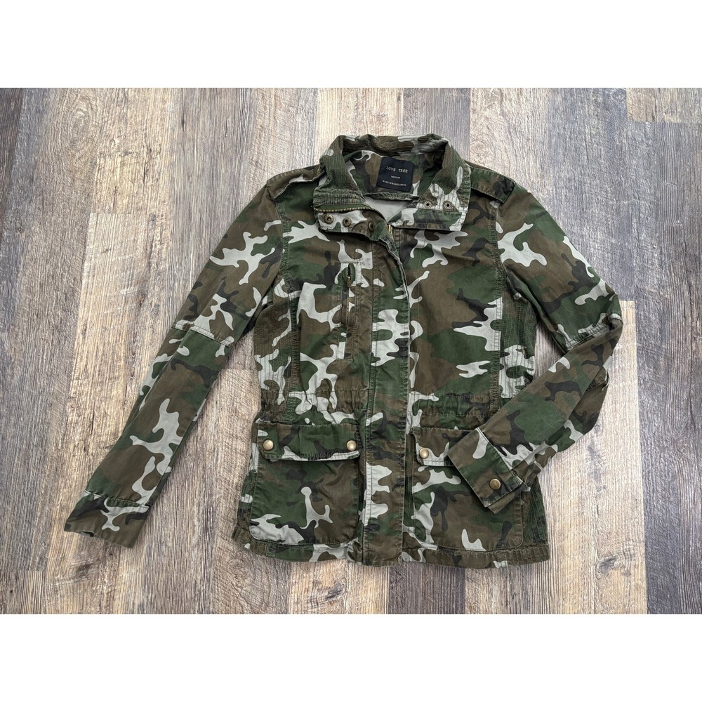 Love Tree Womens Green Camo Utility Field Jacket Cotton Military L28637J Medium